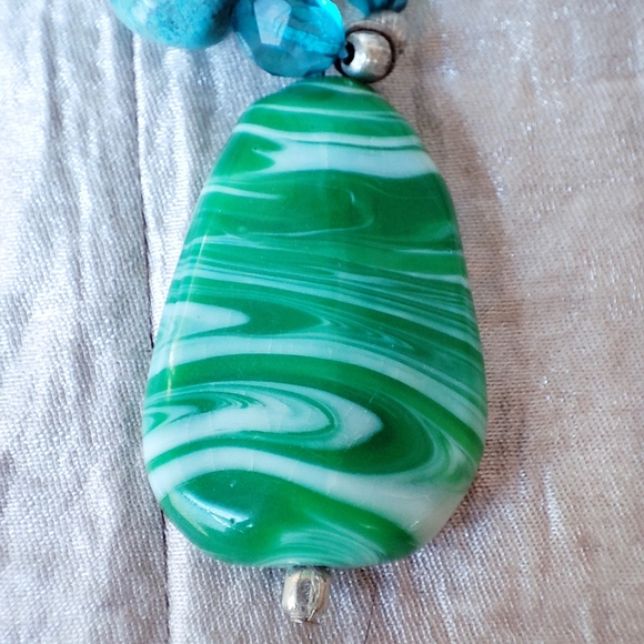 Art Sea Glass Stone Silver Tone Stephan & Co Green Turquoise Color Necklace NWT - Picture 15 of 15
